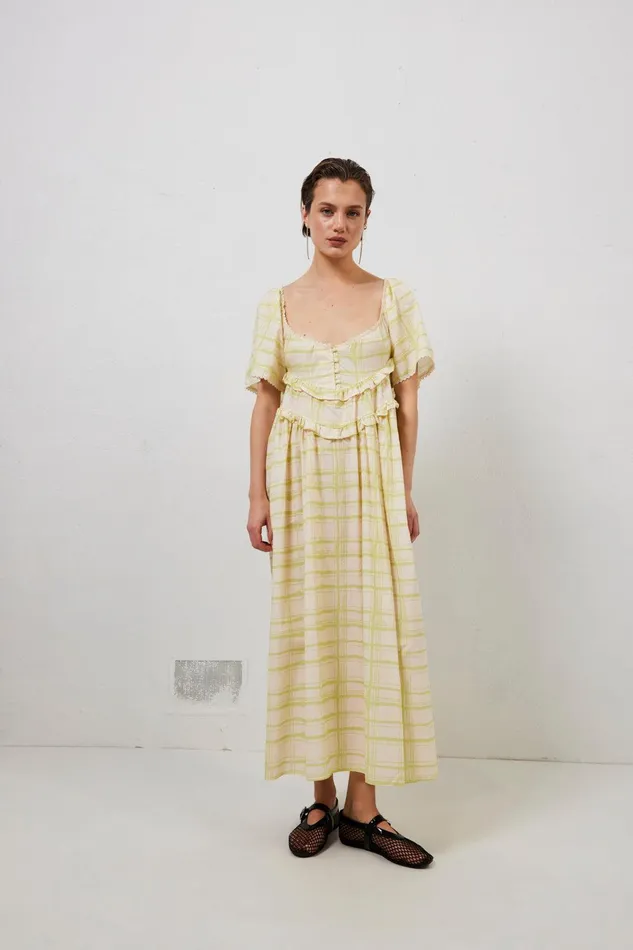 VRG GRL La Prairie Smock Midi Dress Check Women MidiMaxi Dresses