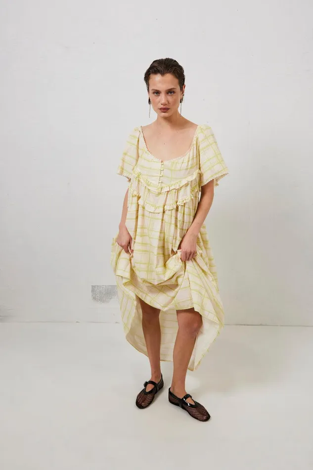 VRG GRL La Prairie Smock Midi Dress Check Women MidiMaxi Dresses