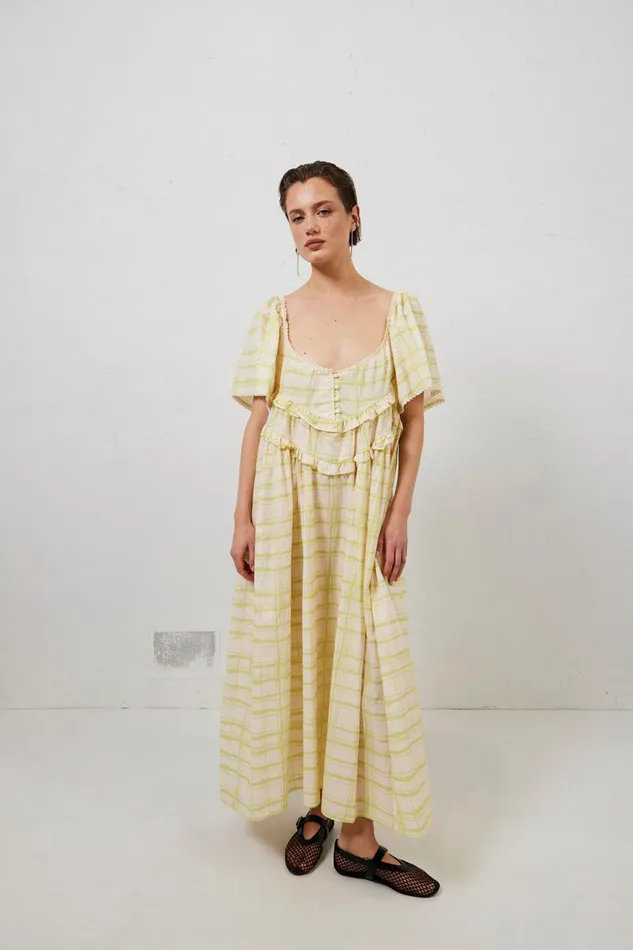 VRG GRL La Prairie Smock Midi Dress Check Women MidiMaxi Dresses