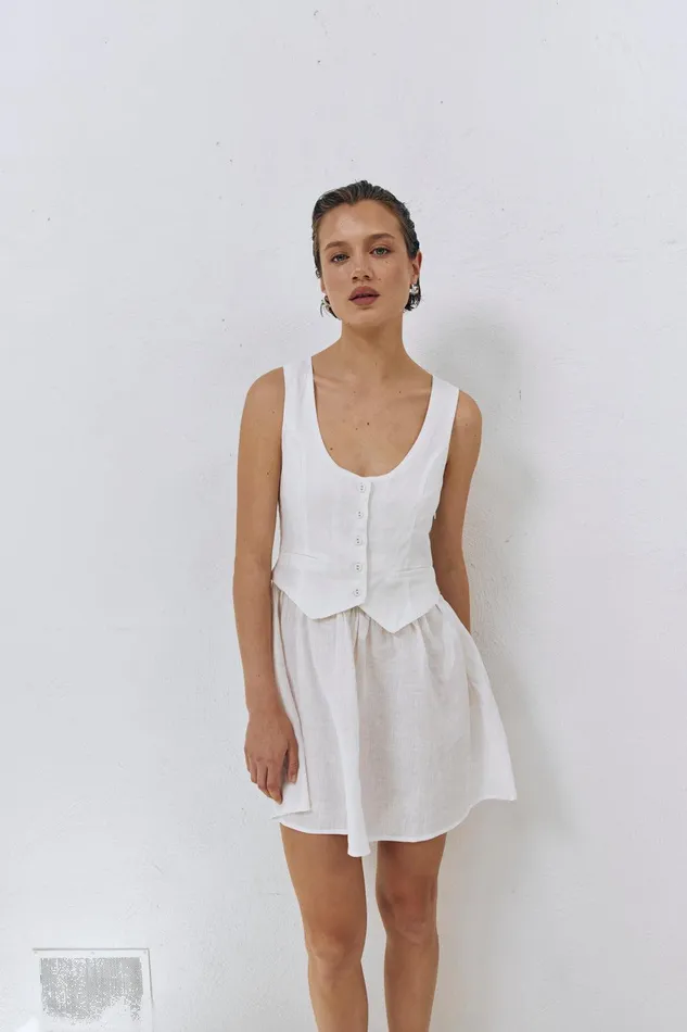 VRG GRL Ma Cherie Linen Mini Dress White Women Mini Dresses