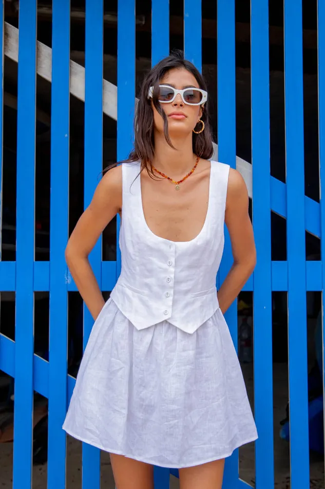 VRG GRL Ma Cherie Linen Mini Dress White Women Mini Dresses VRG GRL Ma Cherie Linen Mini Dress White Women Mini Dresses