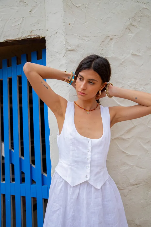 VRG GRL Ma Cherie Linen Mini Dress White Women Mini Dresses VRG GRL Ma Cherie Linen Mini Dress White Women Mini Dresses