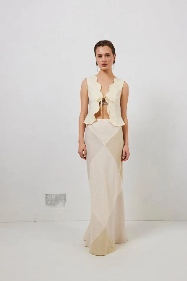 VRG GRL Valencia Bias Cut Linen Maxi Skirt Cream Women Skirts
