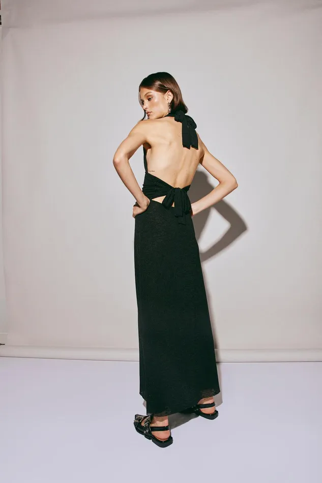 VRG GRL When In Italy Halter Midi Dress Black Women MidiMaxi Dresses