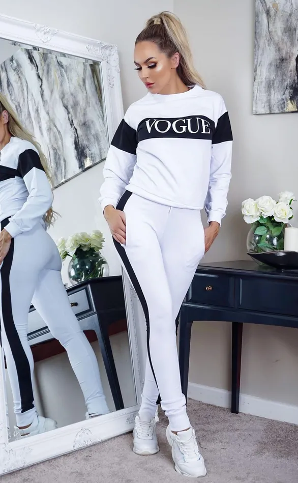 White Contrast Stripe Vogue Tracksuit Women Missfiga LoungewearTracksuits