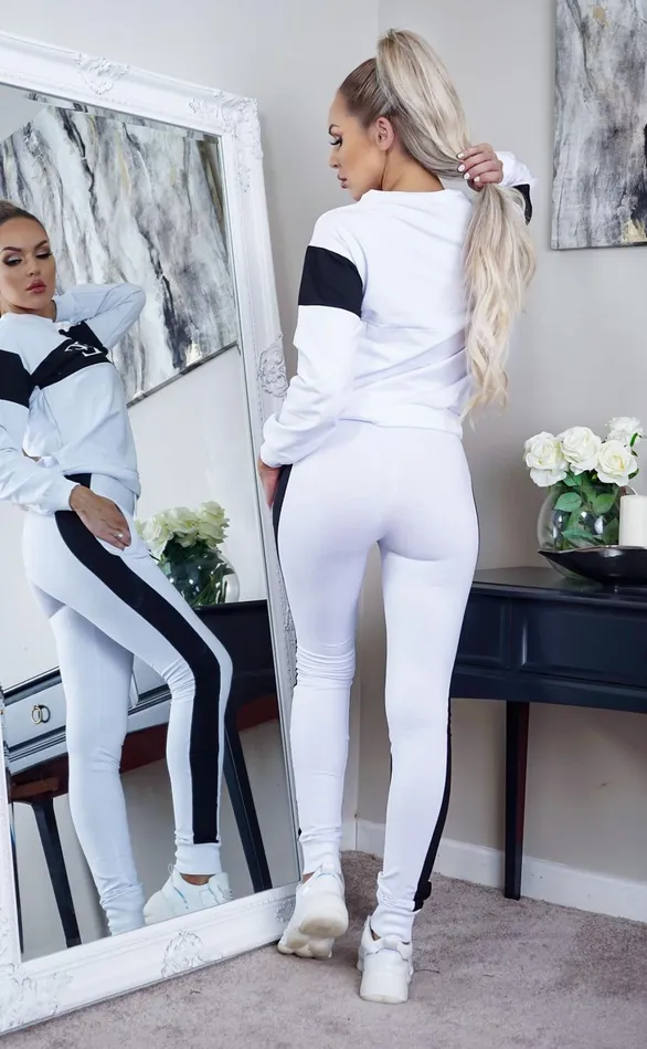 White Contrast Stripe Vogue Tracksuit Women Missfiga LoungewearTracksuits