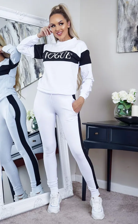 White Contrast Stripe Vogue Tracksuit Women Missfiga LoungewearTracksuits