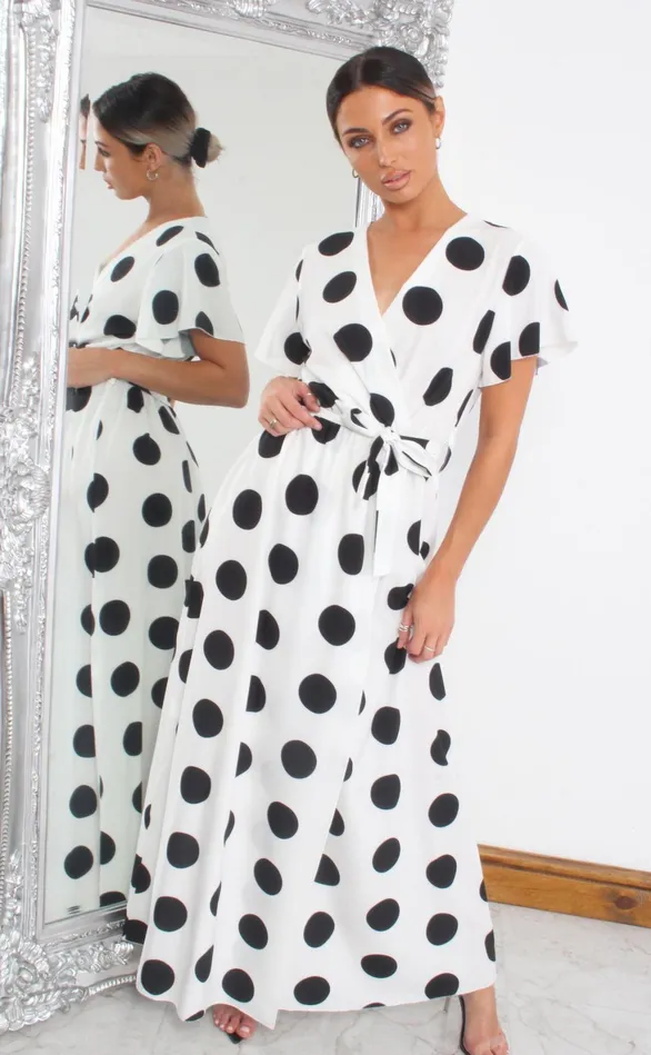 White Polka Dot Wrap Slit Maxi Dress Women Missfiga Maxi Dresses