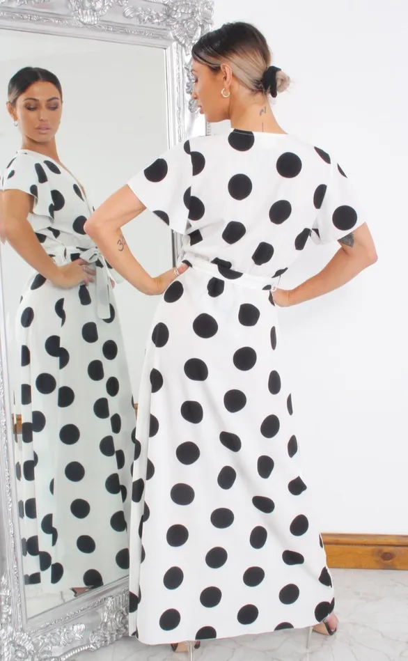 White Polka Dot Wrap Slit Maxi Dress Women Missfiga Maxi Dresses White Polka Dot Wrap Slit Maxi Dress Women Missfiga Maxi Dresses