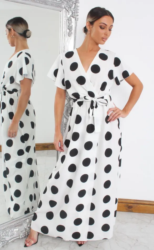 White Polka Dot Wrap Slit Maxi Dress Women Missfiga Maxi Dresses White Polka Dot Wrap Slit Maxi Dress Women Missfiga Maxi Dresses