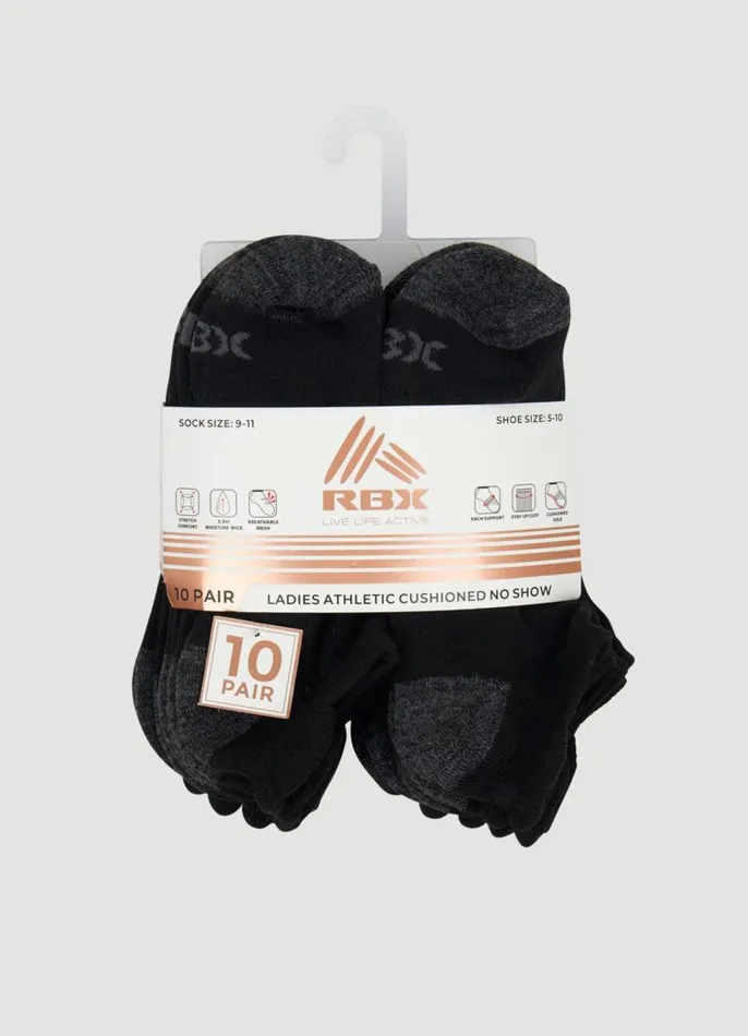 Women 10Pack Heel Tab Socks Black RBX Active Socks