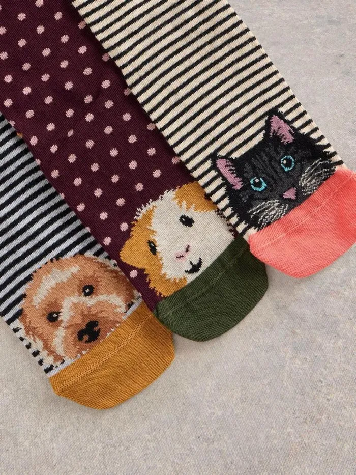 Women 3 Pack Pet Pals Ankle Sock Natural Multi White Stuff Socks