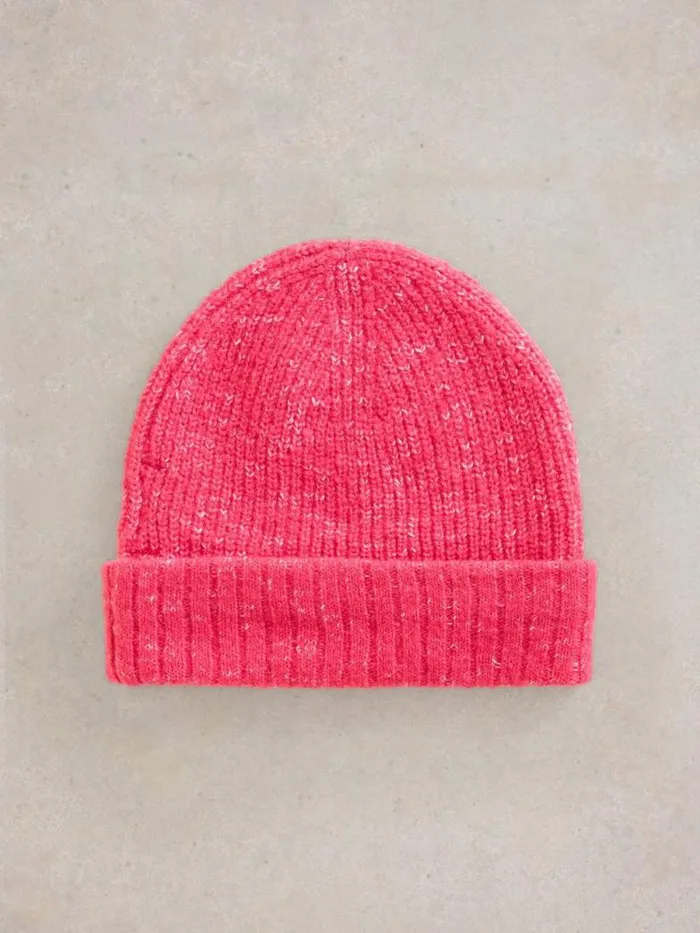 Women Abby Knitted Beanie Bright Pink White Stuff Hats