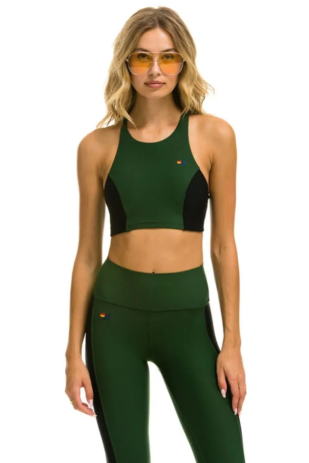 Women Activewear Aviator Nation COLOR BLOCK RACER SPORTS BRA 8211 FOREST