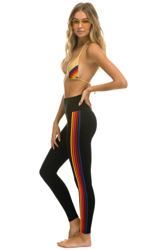 Women Activewear Aviator Nation FULL LENGTH HIRISE 5 STRIPE LEGGINGS 8211 BLACK