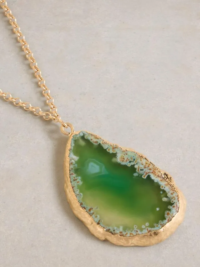 Women Agate Pendant Drop Necklace Deep Green White Stuff Jewellery