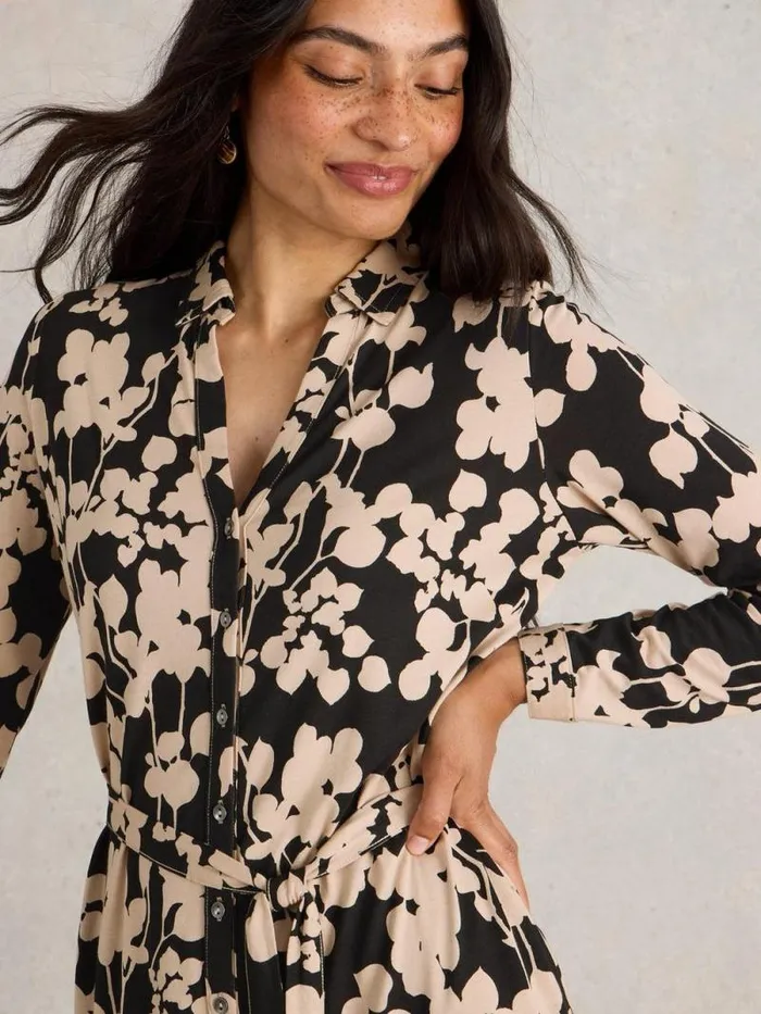 Women Annie Cotton Shirt Dress Black Print White Stuff Dresses