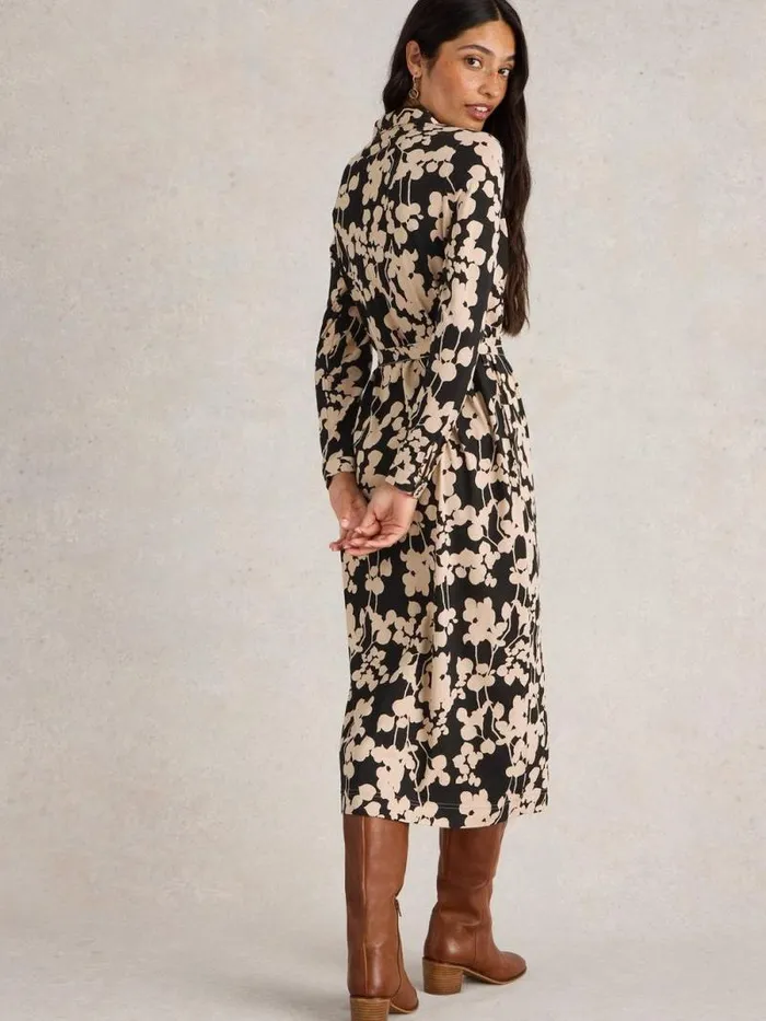 Women Annie Cotton Shirt Dress Black Print White Stuff Dresses