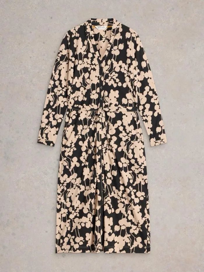 Women Annie Cotton Shirt Dress Black Print White Stuff Dresses