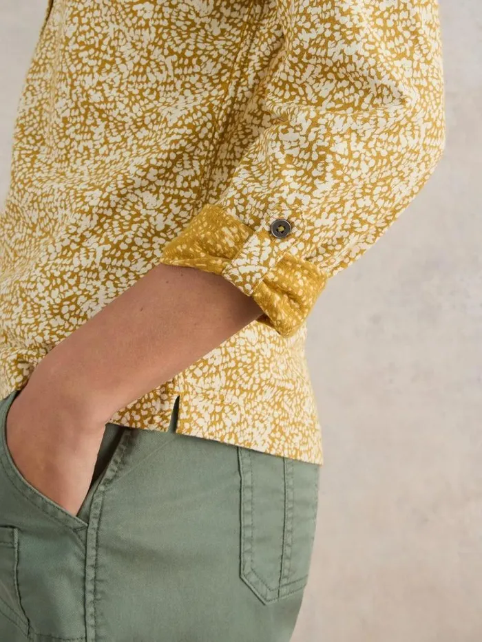 Women ANNIE LONG SLEEVE PRINTED SHIRT Chartreuse Print White Stuff Tops and Tees