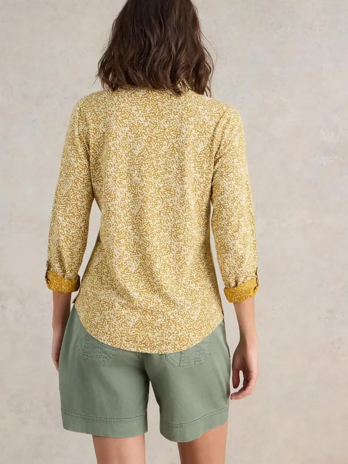 Women ANNIE LONG SLEEVE PRINTED SHIRT Chartreuse Print White Stuff Tops and Tees
