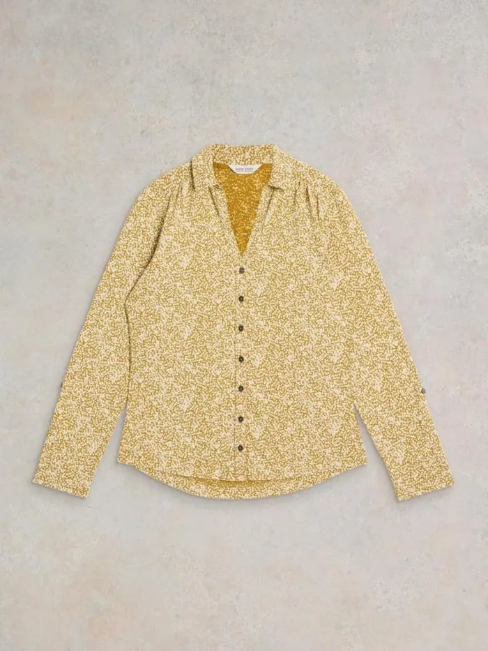Women ANNIE LONG SLEEVE PRINTED SHIRT Chartreuse Print White Stuff Tops and Tees