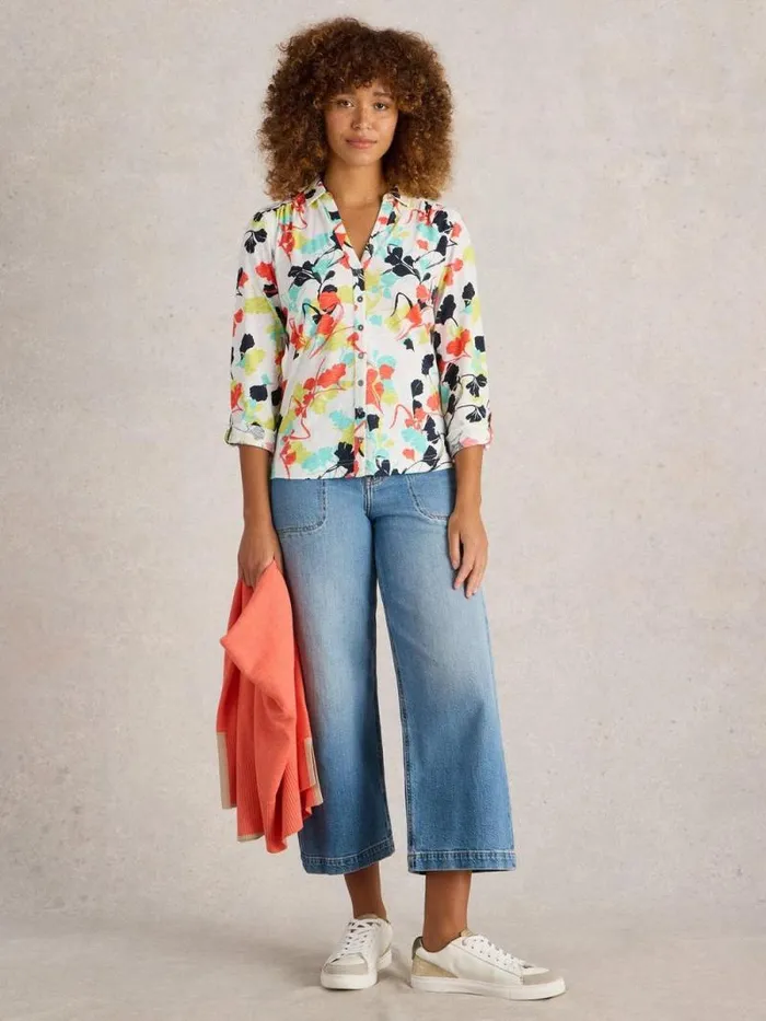 Women ANNIE MID SLEEVE JERSEY SHIRT Ivory Print White Stuff Shirts and Blouses