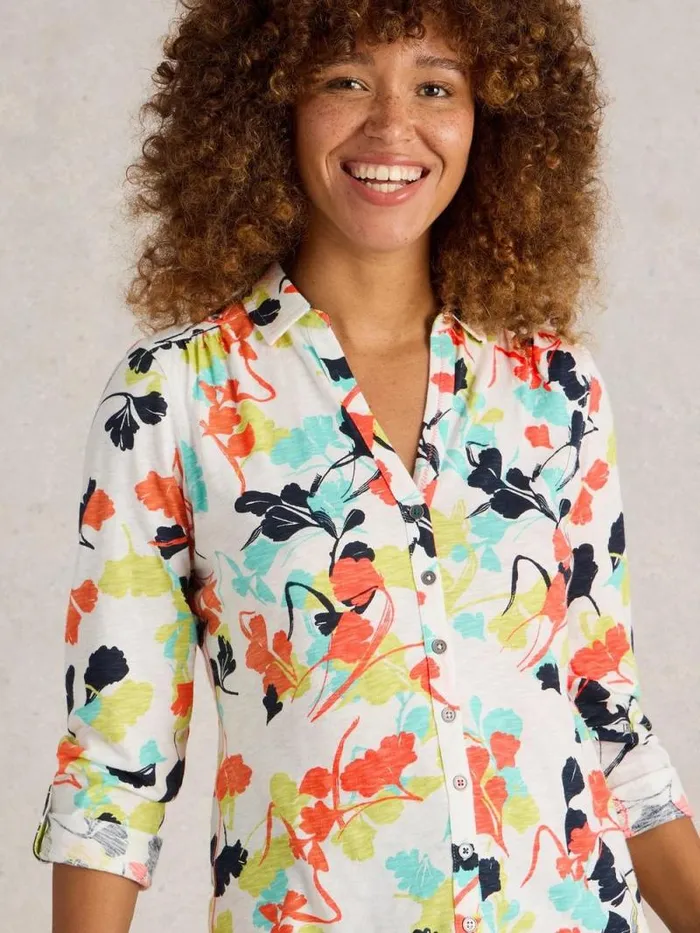 Women ANNIE MID SLEEVE JERSEY SHIRT Ivory Print White Stuff Shirts and Blouses
