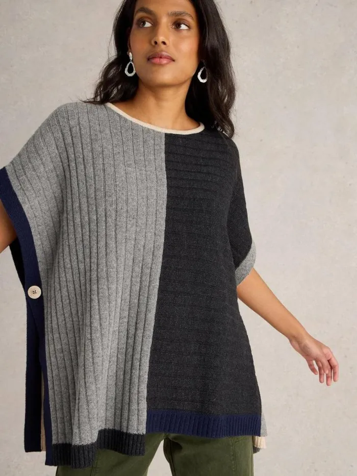 Women Ash Knitted Step Hem Poncho Natural Multi White Stuff Knitwear Women Ash Knitted Step Hem Poncho Natural Multi White Stuff Knitwear