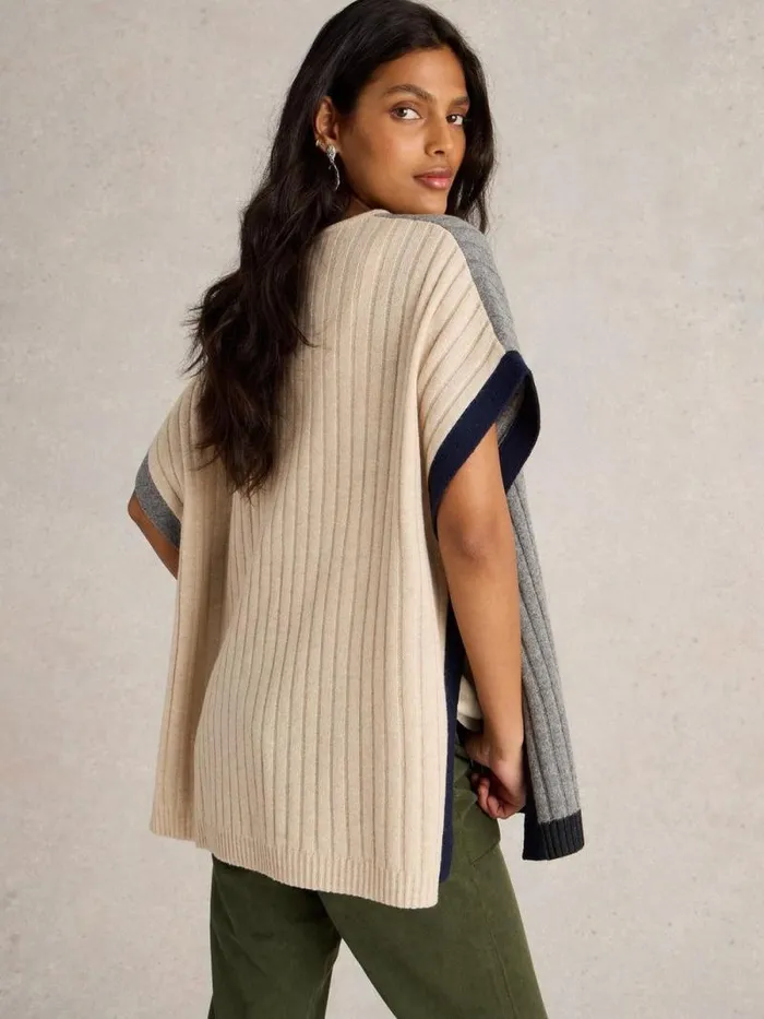 Women Ash Knitted Step Hem Poncho Natural Multi White Stuff Knitwear Women Ash Knitted Step Hem Poncho Natural Multi White Stuff Knitwear