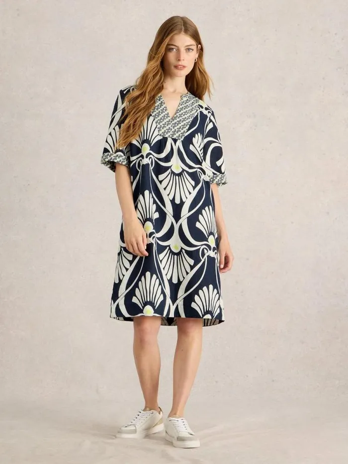 Women Ash Linen Dress Navy Print White Stuff Dresses