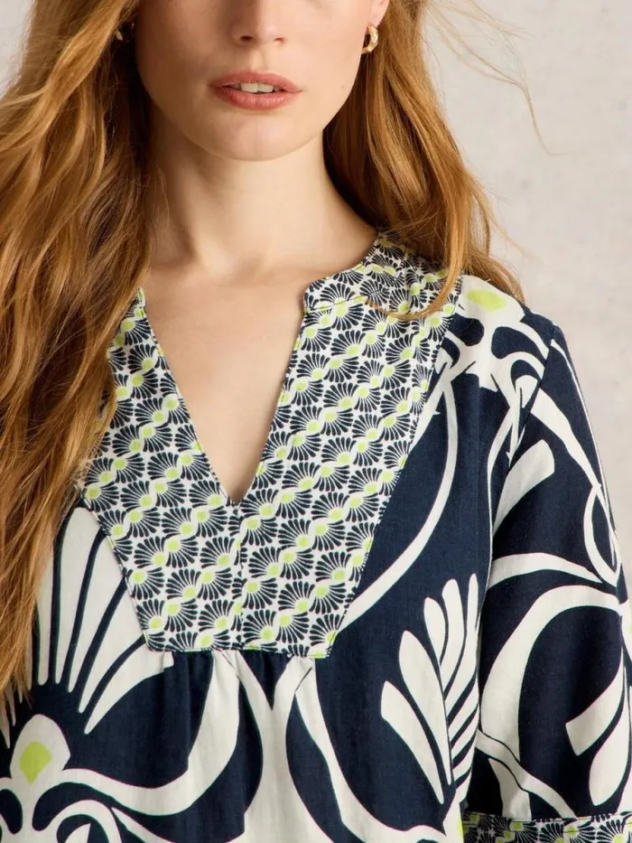 Women Ash Linen Dress Navy Print White Stuff Dresses