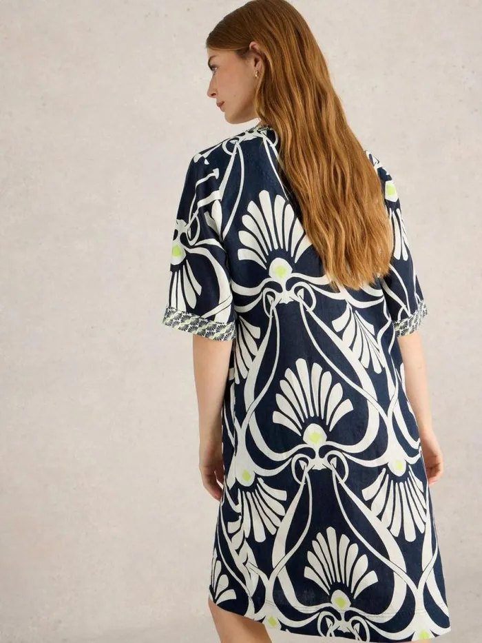 Women Ash Linen Dress Navy Print White Stuff Dresses
