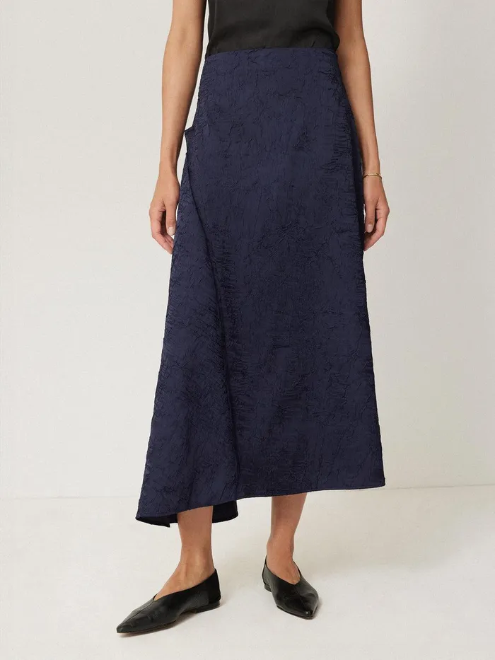 Women Asymmetric Textured Skirt Navy Jigsaw Skirts