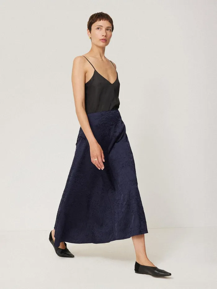 Women Asymmetric Textured Skirt Navy Jigsaw Skirts