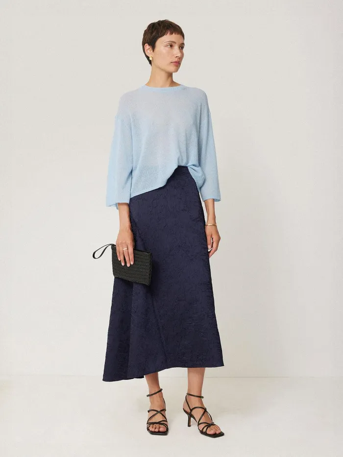 Women Asymmetric Textured Skirt Navy Jigsaw Skirts