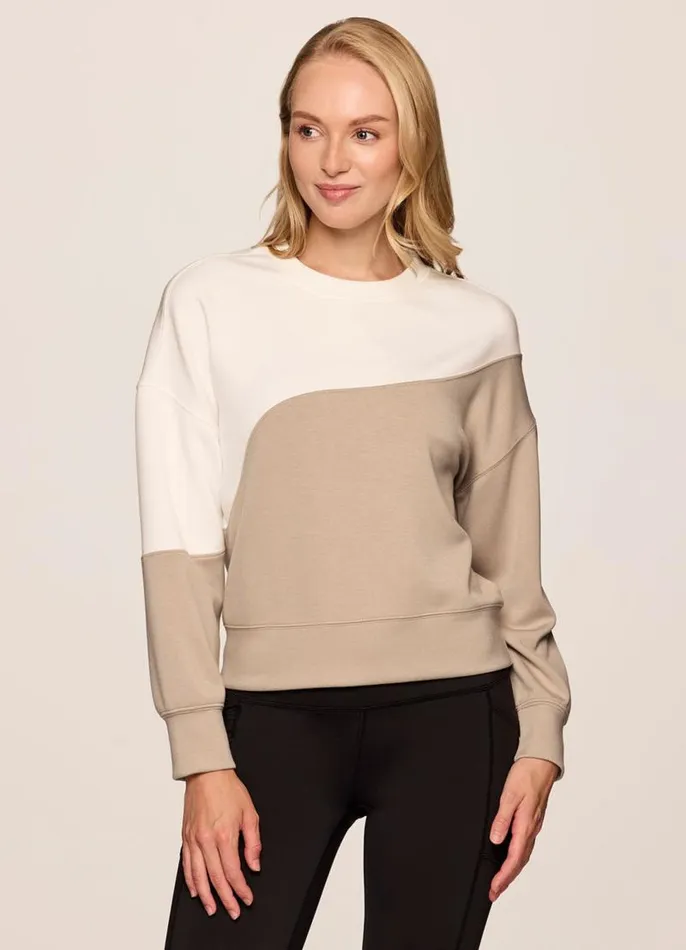 Women At Ease TwoTone Sweatshirt Cream RBX Active Long Sleeve