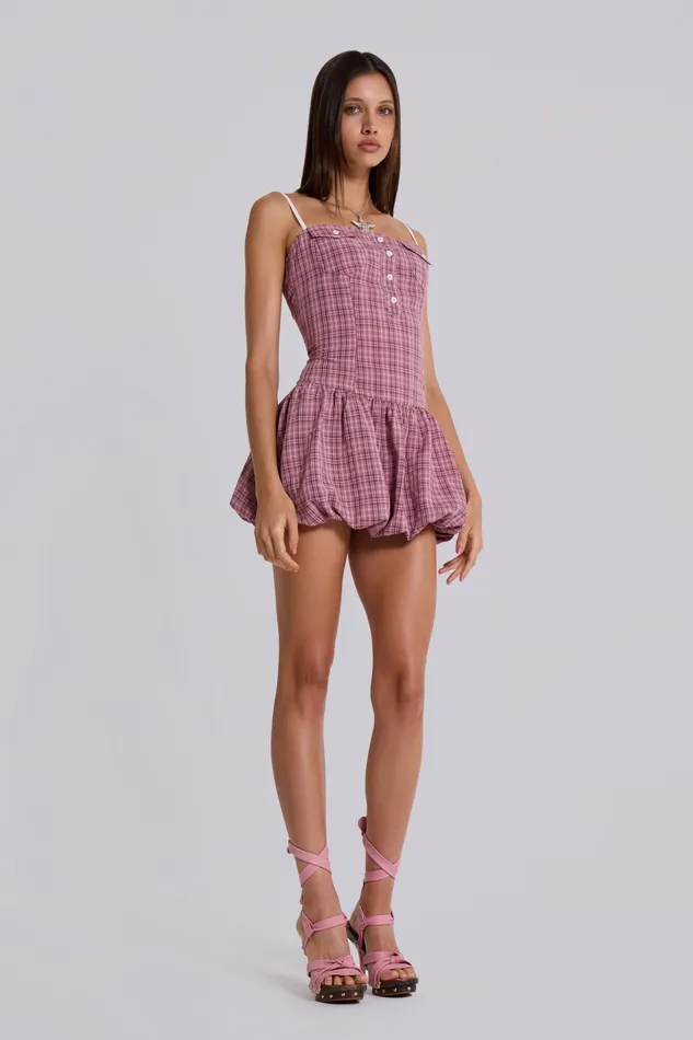 Women Ava Checked Puffball Dress Dresses Jaded London