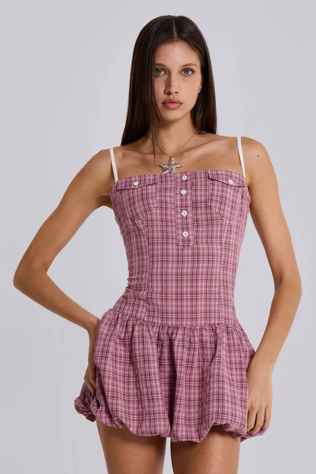 Women Ava Checked Puffball Dress Dresses Jaded London
