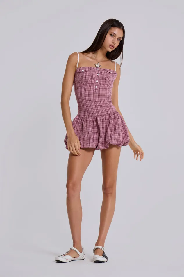 Women Ava Checked Puffball Dress Dresses Jaded London