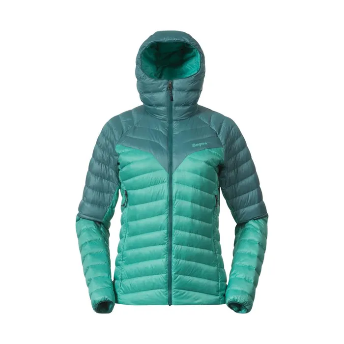 Women Bergans Of Norway Down Jackets Tind Light Down Jacket Hood Light Malachite Green Malachite Green