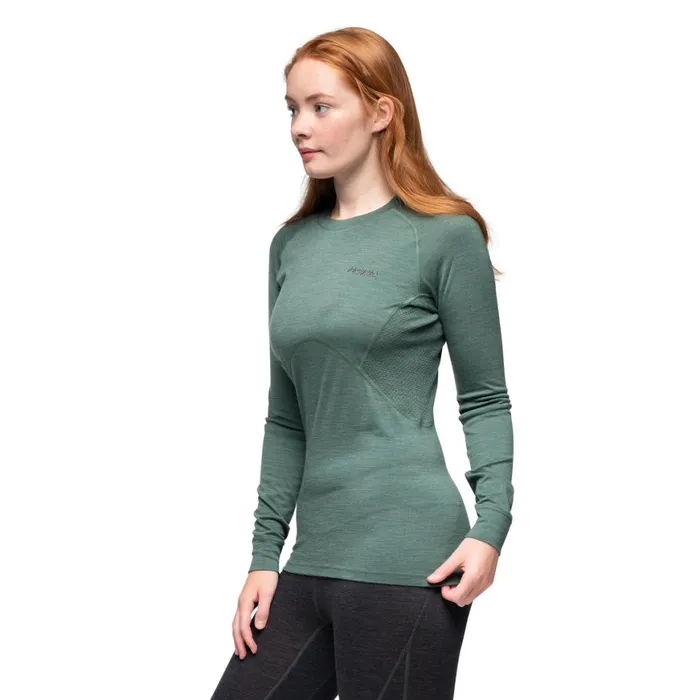Women Bergans Of Norway Wool Longsleeved Shirts InnerPure W Long Sleeve Dark Jade Green