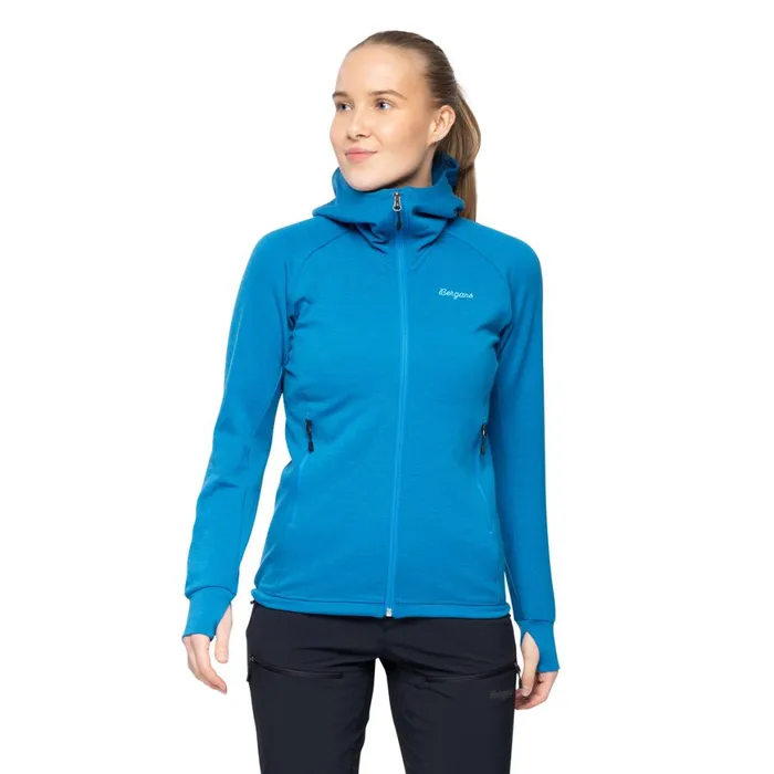 Women Bergans Of Norway Wool Rabot Merino Tech Midlayer Hoodie Dark Aqua Lagoon