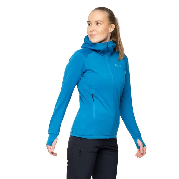Women Bergans Of Norway Wool Rabot Merino Tech Midlayer Hoodie Dark Aqua Lagoon