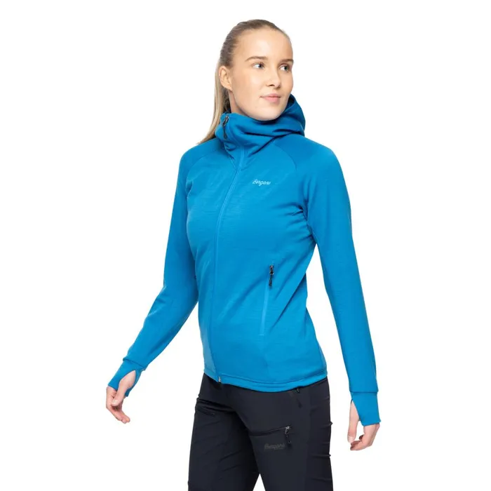 Women Bergans Of Norway Wool Rabot Merino Tech Midlayer Hoodie Dark Aqua Lagoon