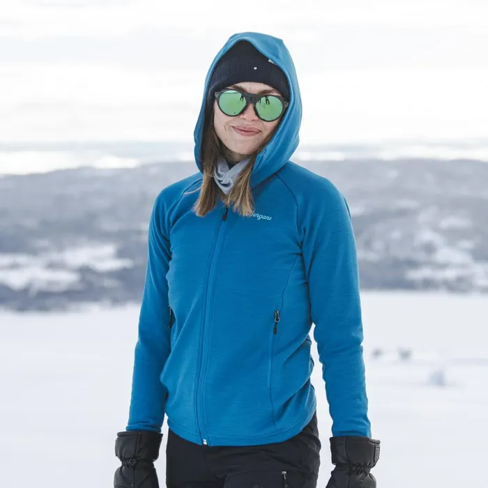 Women Bergans Of Norway Wool Rabot Merino Tech Midlayer Hoodie Dark Aqua Lagoon
