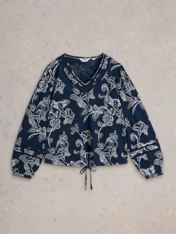 Women BETTY TIE HEM Navy Print White Stuff Tops and Tees Women BETTY TIE HEM Navy Print White Stuff Tops and Tees