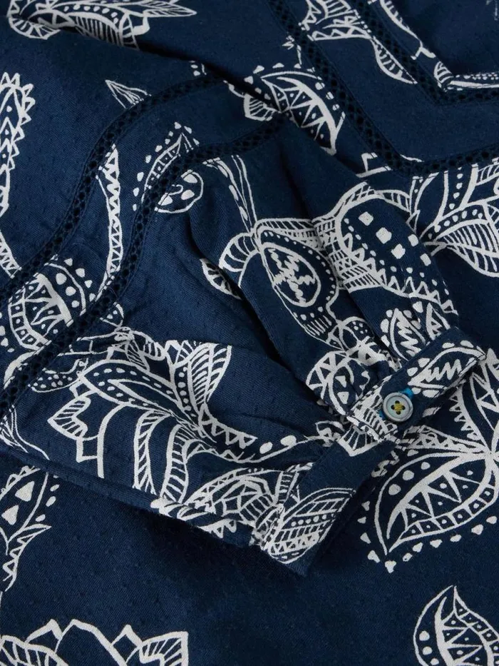 Women BETTY TIE HEM Navy Print White Stuff Tops and Tees Women BETTY TIE HEM Navy Print White Stuff Tops and Tees