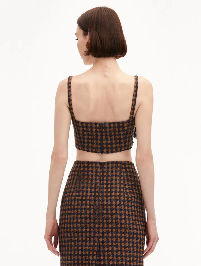 Women Blouses and Knits Oscar De La Renta Check Tweed Orchid Embroidered Top Cognac Navy Women Blouses and Knits Oscar De La Renta Check Tweed Orchid Embroidered Top Cognac Navy