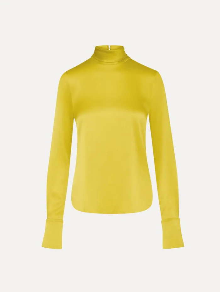 Women Blouses and Knits Oscar De La Renta Mock Neck Satin Blouse Ginger